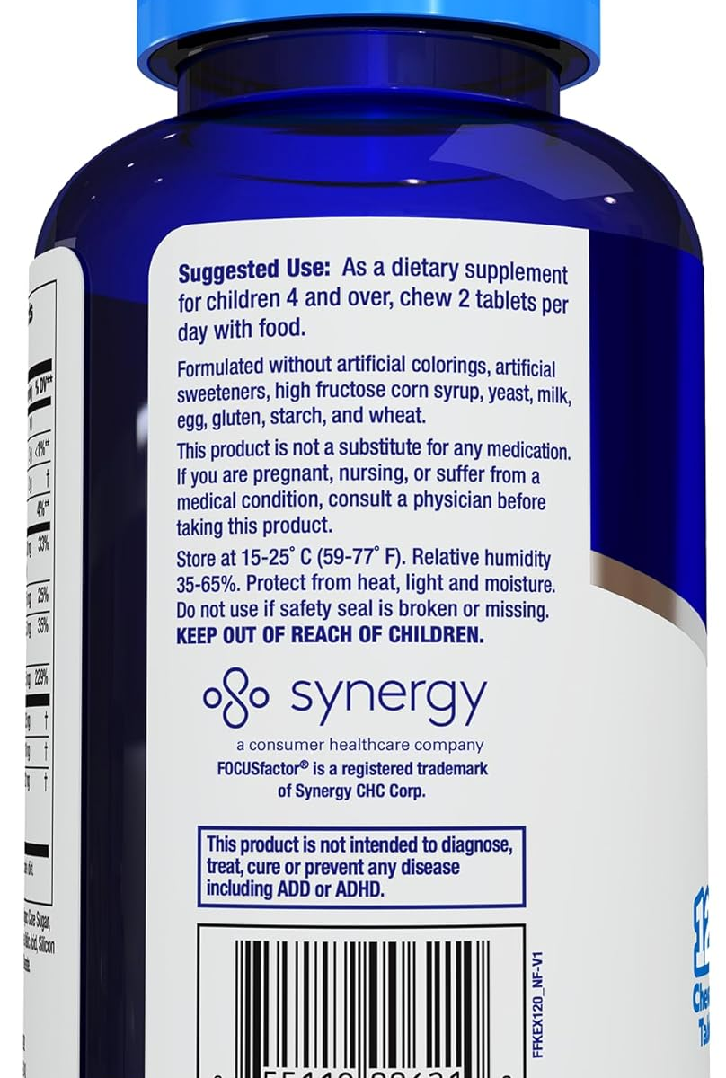 Viên Nhai Vitamin Tổng Hợp & Hỗ Trợ Não Bộ Cho Trẻ Focus Factor Kids Extra Strength Berry Blast – Hộp 120 viên