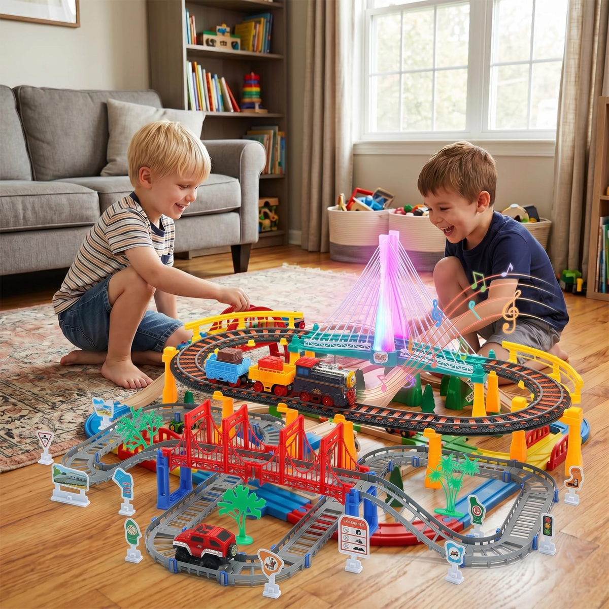 Bộ Đồ Chơi Tàu Hỏa Điện HOLYFUN Railway Train Track Playset – Bộ 113 Chi Tiết