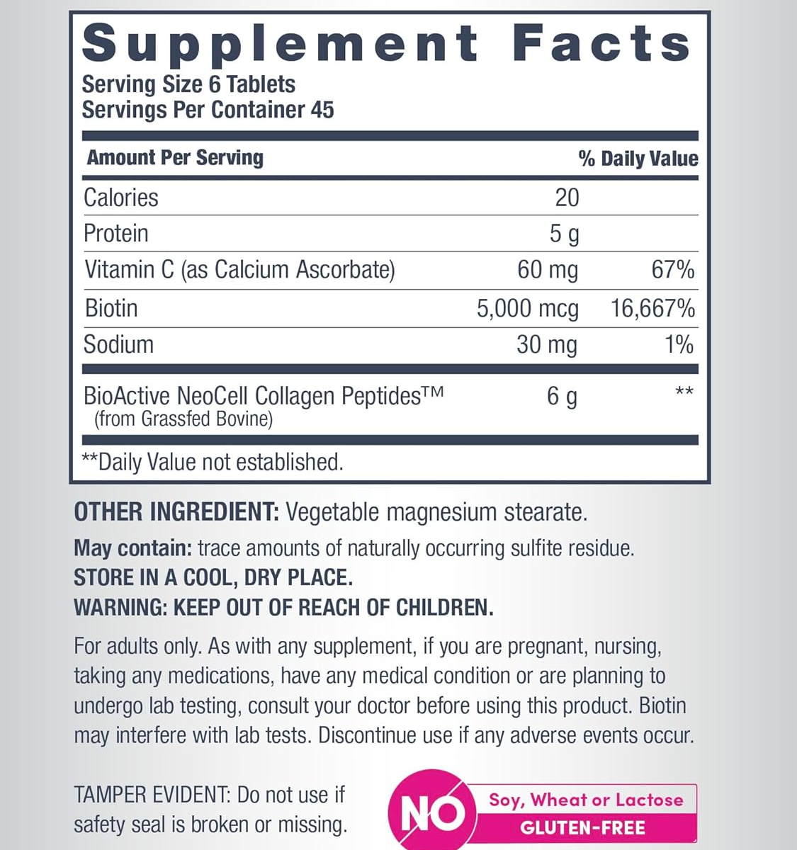 Viên Uống Collagen NeoCell Advanced Grassfed Collagen Peptides 6000 mg + Vitamin C & Biotin – Hộp 270 Viên