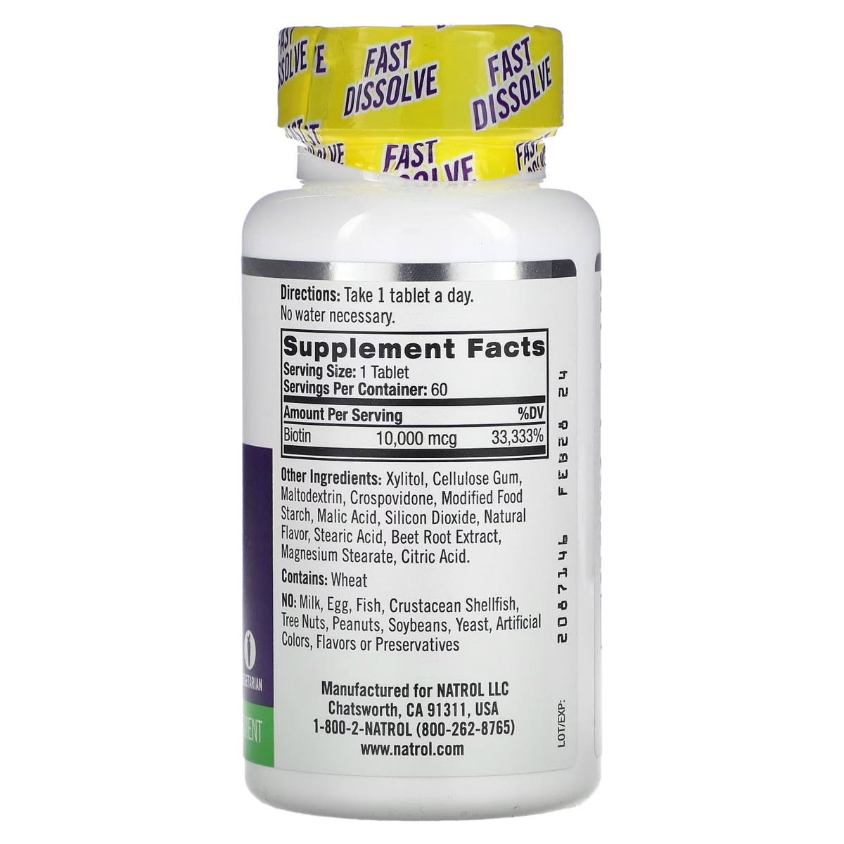 Viên Ngậm Bổ Sung Biotin Natrol Biotin Fast Dissolve 10,000 mcg Vị Dâu – Hộp 60 Viên