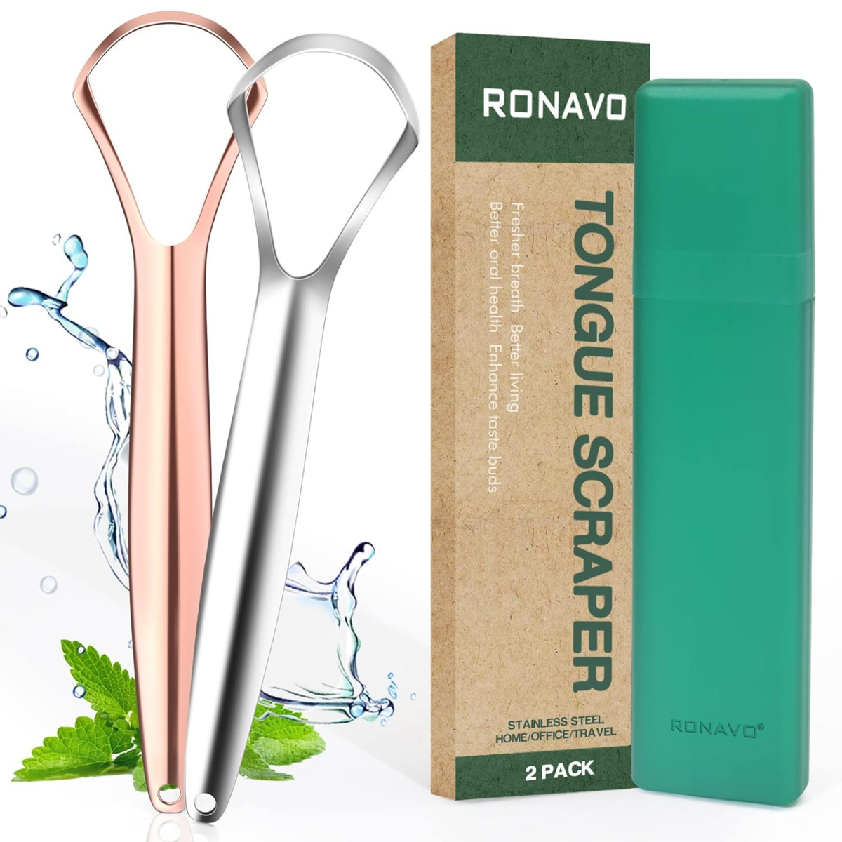 Cây Cạo Lưỡi Inox RONAVO Tongue Scraper Làm Sạch Lưỡi & Hơi Thở Tươi Mát – Set 2 Cây