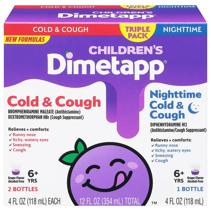 Siro Giảm Ho, Nghẹt Mũi & Cảm Lạnh Cho Trẻ Children's Dimetapp Day & Night – 2 Chai Ngày, 1 Chai Đêm X 118ml
