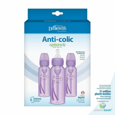 Bình Sữa Chống Sặc Dr. Brown’s Lavender Baby Bottles Núm LV 1 – Set 3 Bình x 8 Oz