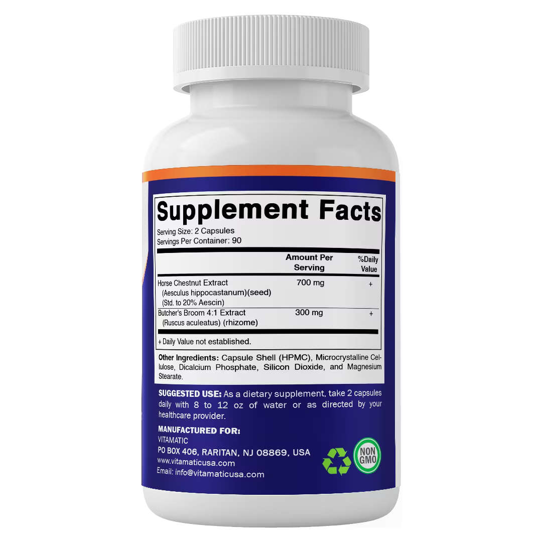 Viên Uống Hỗ Trợ Tĩnh Mạnh & Tuần Hoàn Máu Vitamatic Horse Chestnut Extract 700mg & Butcher's Broom Extract 300mg – Hộp 180 Viên