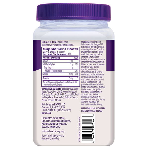 Kẹo Dẻo Hỗ Trợ Giấc Ngủ Natrol Melatonin 5mg – Hộp 180 Viên