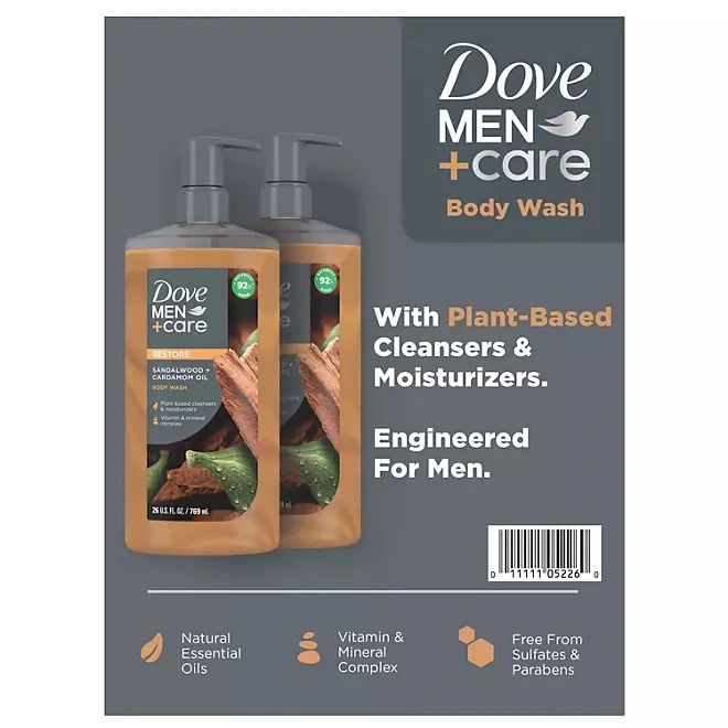 Sữa Tắm Nam Hương Gỗ Đàn Hương và Dầu Thảo Quả Dove Men+Care Sandalwood Body Wash - 2 Chai X 769ml