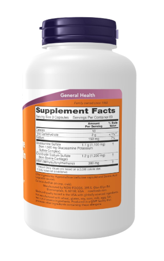 Viên Uống Hỗ Trợ Xương Khớp NOW Glucosamine & Chondroitin with MSM – Hộp 180 Viên