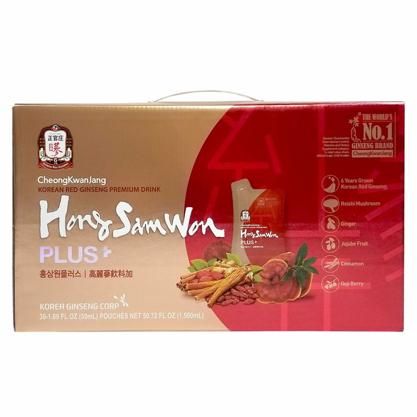 Nước Hồng Sâm Hàn Quốc Plus Hong Sam Won Plus Red Ginseng Drink –  Hộp 30 Gói x 50 ml