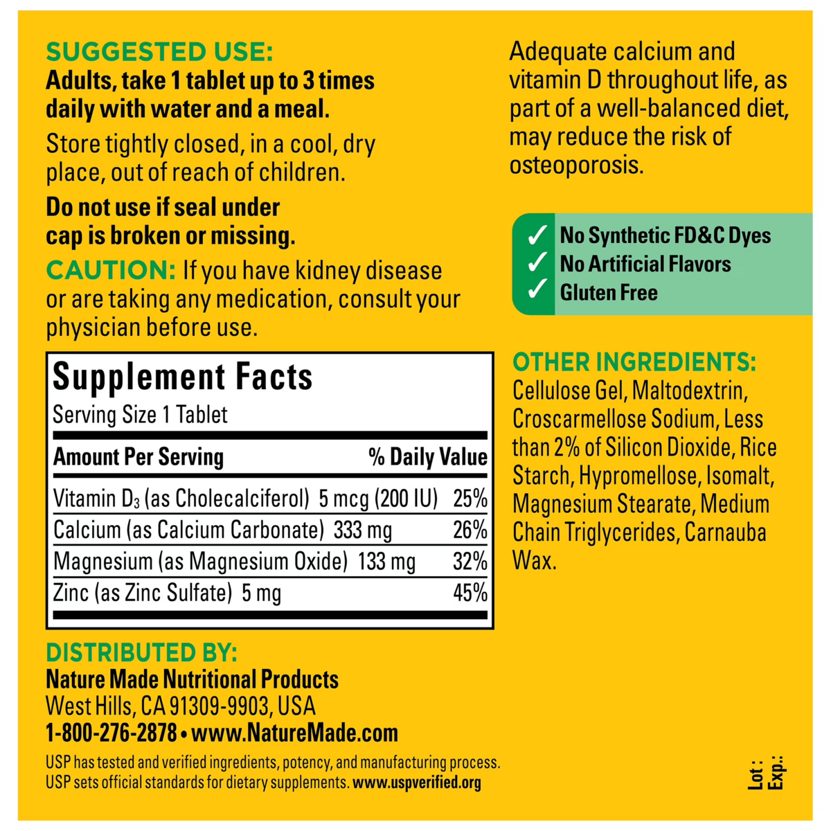 Viên Uống Nature Made Calcium Magnesium Zinc With Vitamin D – Hộp 300 Viên