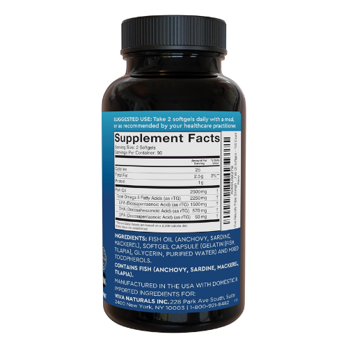 Viên Uống Dầu Cá Viva Naturals Triple-Strength Omega-3 Fish Oil 2500mg – Hộp 180 Viên