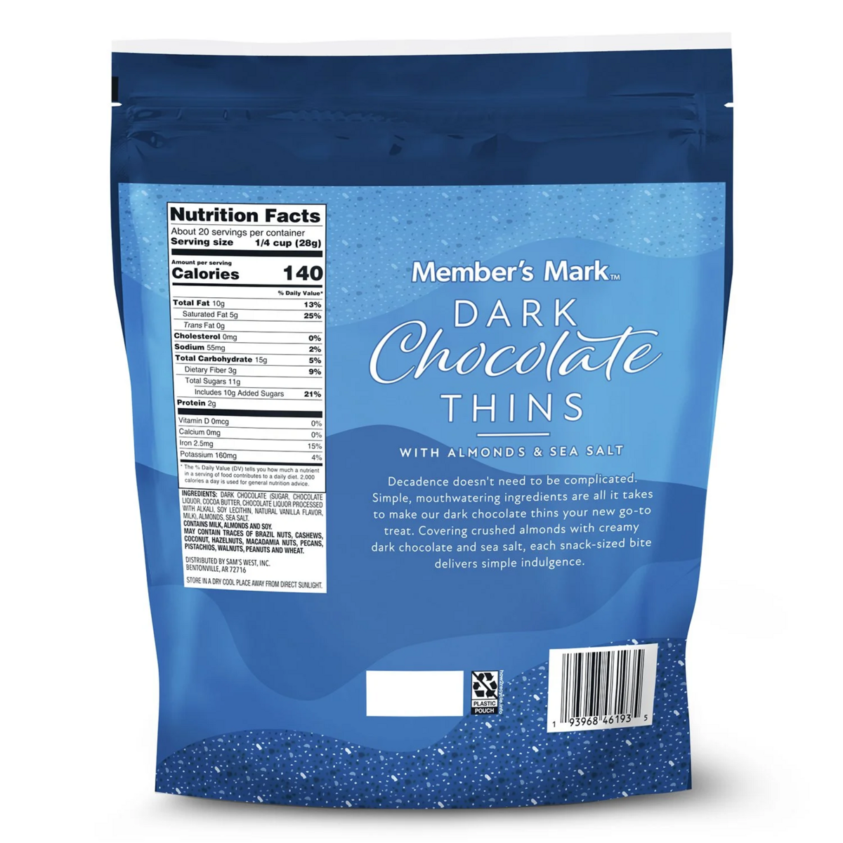 Kẹo Socola Member's Mark Dark Chocolate Thins with Almonds & Sea Salt - Túi 567g