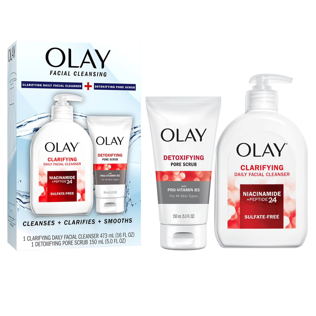 Sữa Rửa Mặt Dưỡng Ẩm & Tẩy Tế Bào Chết Olay Facial Cleansing Duo Pack – Set 2 Chai