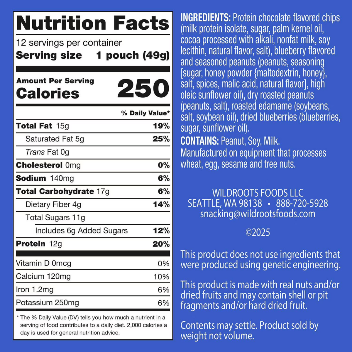 Gói Snack Hạt & Trái Cây Wild Roots Chocolatey Blueberry Protein Trail Mix – Túi 567g