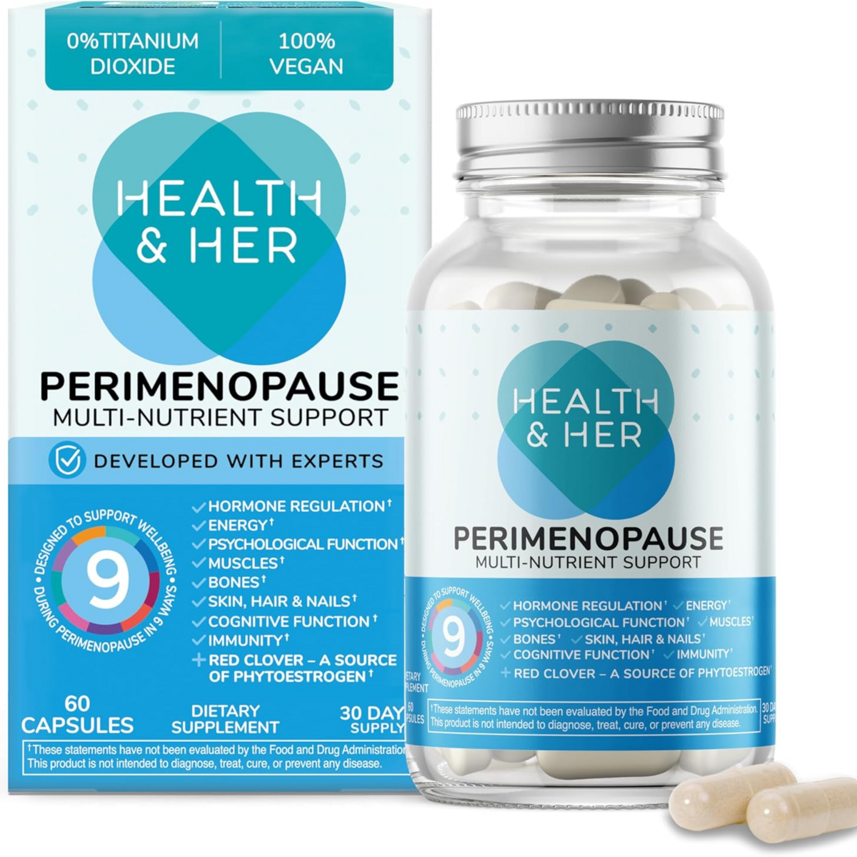 Viên Uống Hỗ Trợ Cân Bằng Nội Tiết Health & Her Perimenopause Supplement with Ashwagandha – Hộp 60 Viên