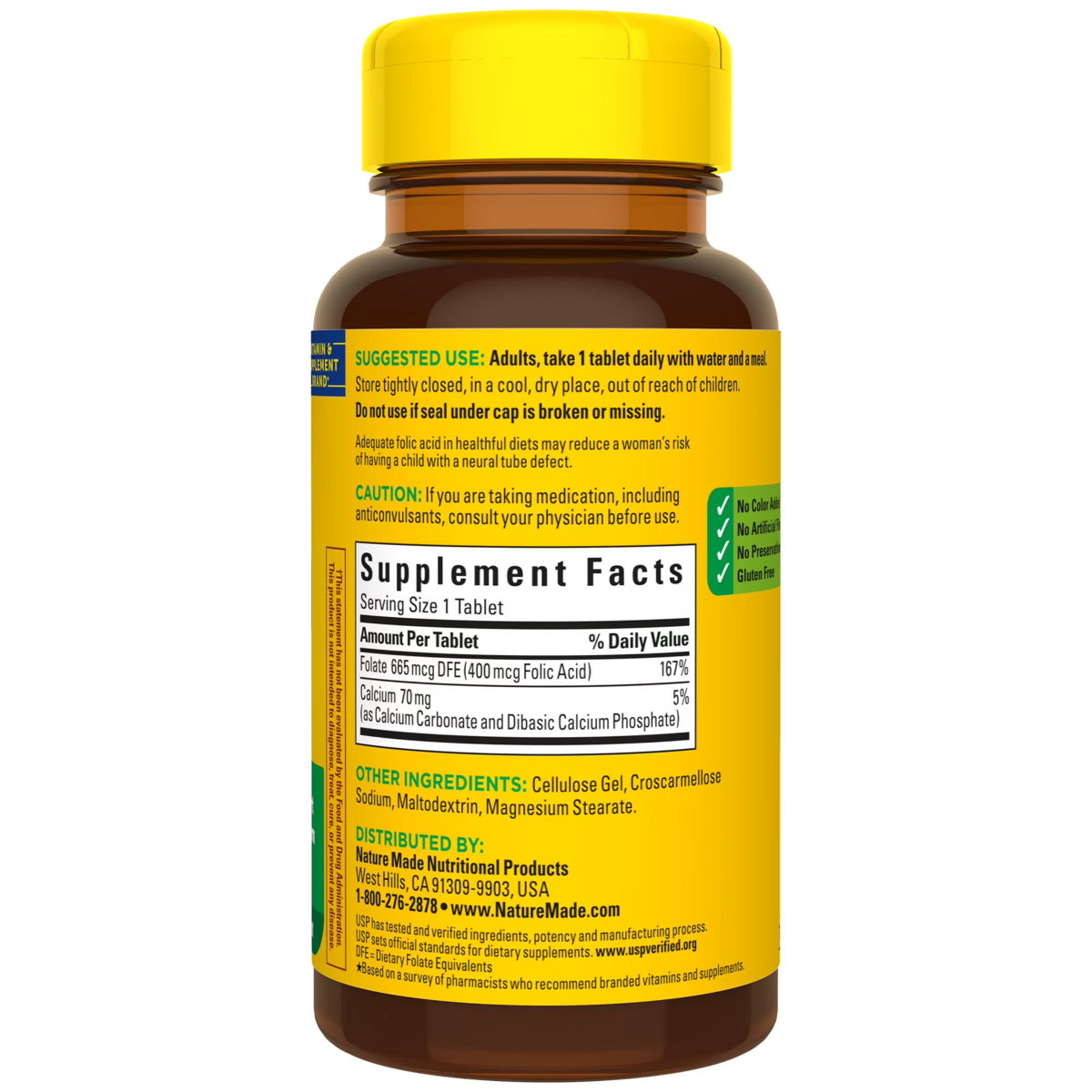 Viên Uống Axit Folic Nature Made Folic Acid 400mcg (665mcg DFE) – Hộp 250 Viên