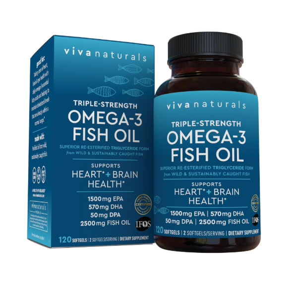 Viên Uống Dầu Cá Viva Naturals Triple-Strength Omega-3 Fish Oil 2500mg – Hộp 120 Viên