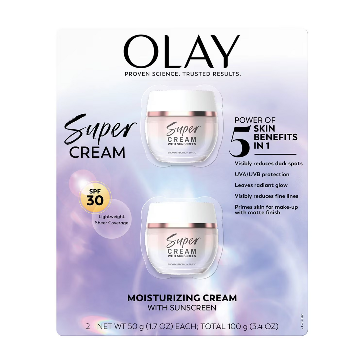 Kem Dưỡng Da Tích Hợp Chống Nắng Olay Super Cream with Sunscreen SPF 30 – Set 2 Hũ x 1.7 Oz