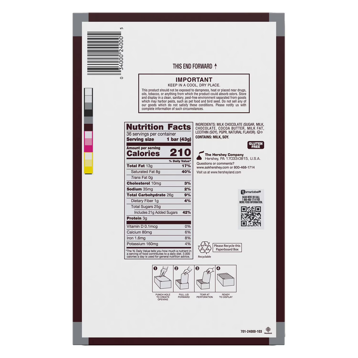 Kẹo Socola HERSHEY'S Milk Chocolate Candy Bars – Hộp 36 Thanh