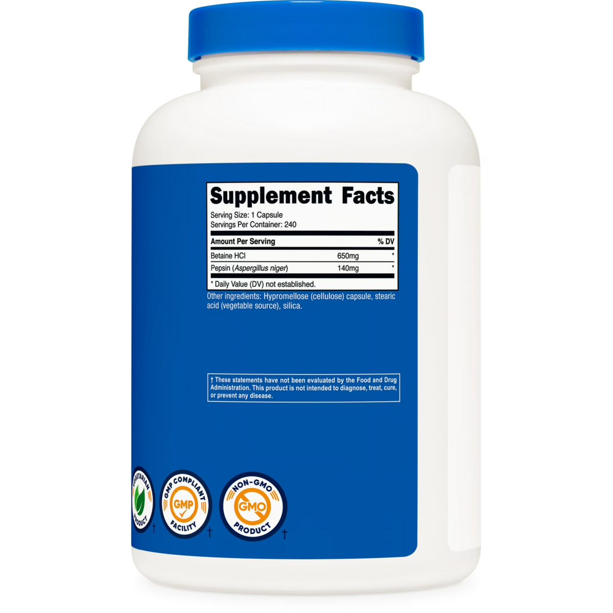Viên Uống Hỗ Trợ Tiêu Hóa Nutricost Betaine HCl & Pepsin 790mg – Hộp 240 Viên