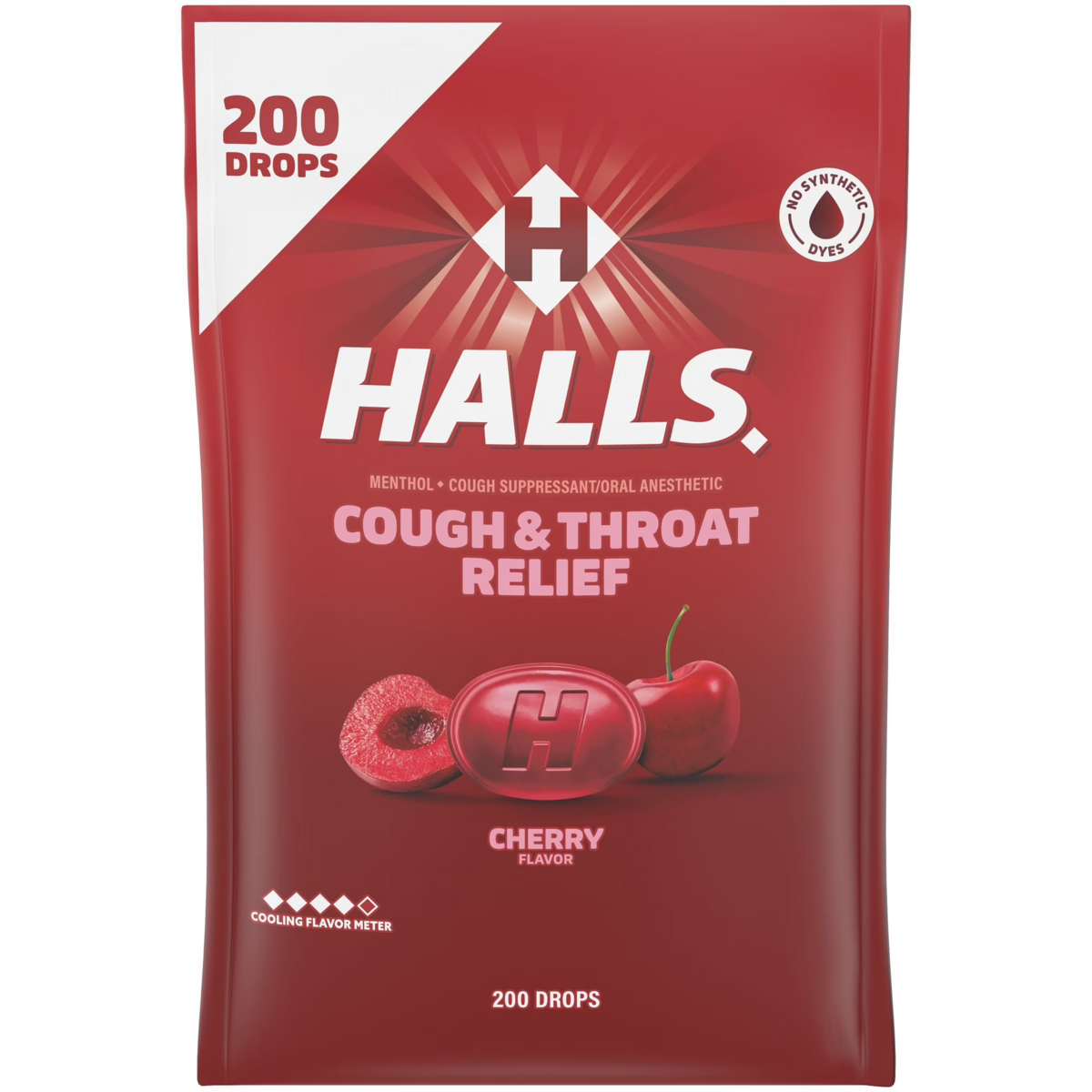 Viên Ngậm Hỗ Trợ Làm Dịu Cổ Họng Vị Cherry HALLS Relief Cherry Flavor Cough Drops – Gói 200 Viên