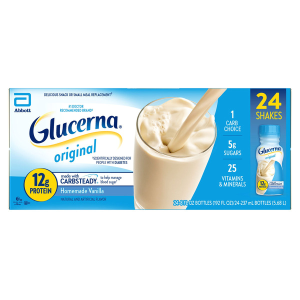 Sữa Nước Glucerna Diabetes Nutritional Shake Homemade Vanilla Cho Người Tiểu Đường Vị Vani  – Thùng 24 Chai x 8 Oz