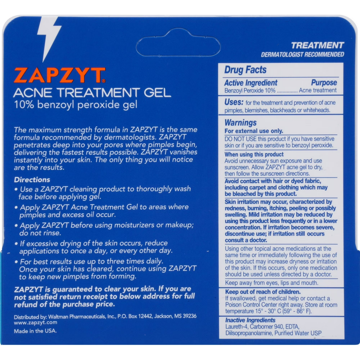 Gel Chấm Mụn ZapZyt Acne Treatment Gel 10% Benzoyl Peroxide – Tuýp 28g