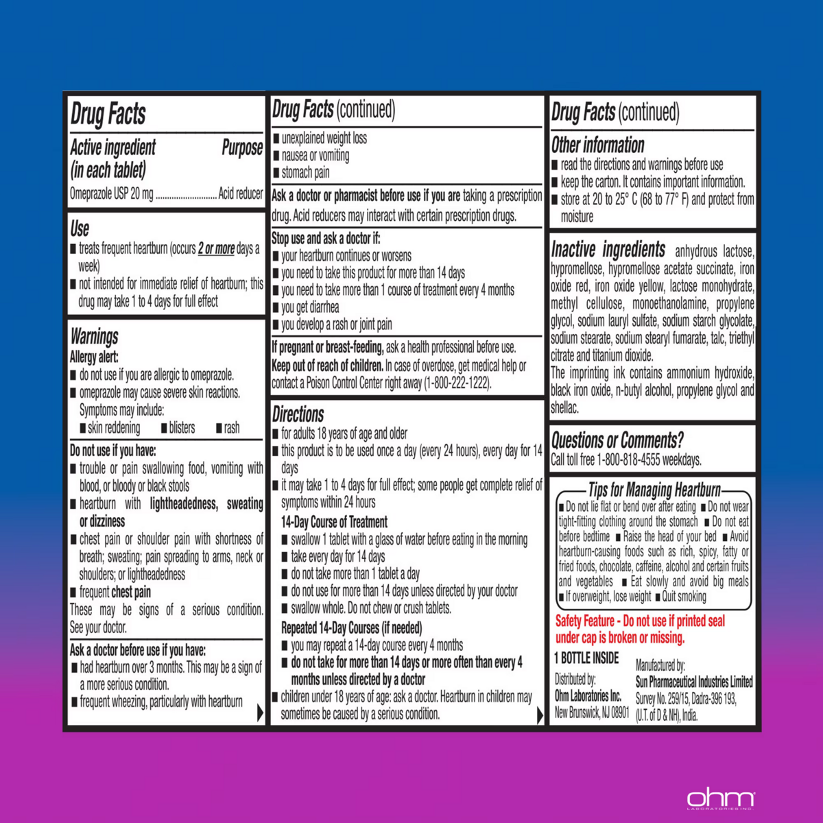 Viên Uống Hỗ Trợ Giảm Axit Dạ Dày Ohm Omeprazole Delayed Release Tablets 20mg – Set 42 Viên