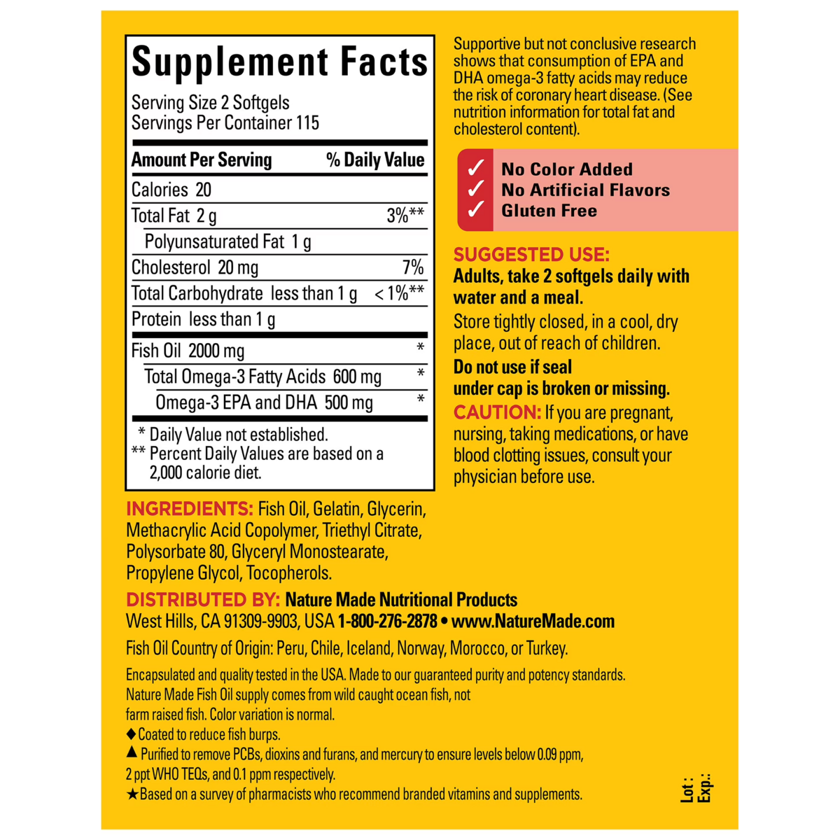 Viên Uống Dầu Cá Omega-3 Nature Made Burp Less Fish Oil 2000mg – Hộp 230 Viên