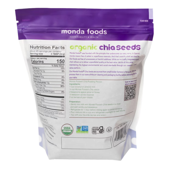 Hạt Chia Hữu Cơ Monda Foods Organic Chia Seeds – Túi 3 lbs