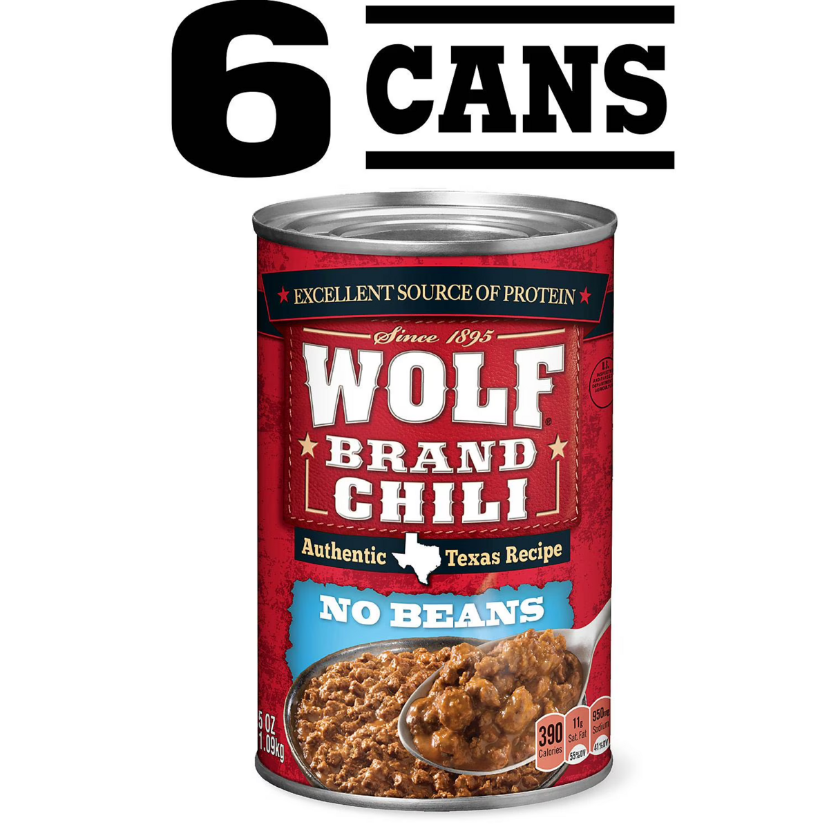 Chili Thịt Bò Wolf Brand No Bean Chili – Lốc 6 Lon x 425g