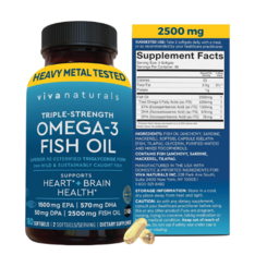 Viên Uống Dầu Cá Viva Naturals Triple-Strength Omega-3 Fish Oil 2500mg – Hộp 180 Viên