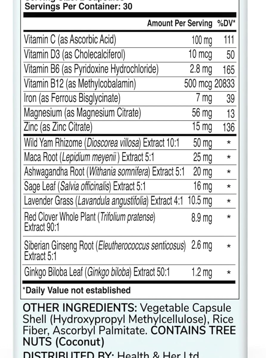 Viên Uống Hỗ Trợ Cân Bằng Nội Tiết Health & Her Perimenopause Supplement with Ashwagandha – Hộp 60 Viên