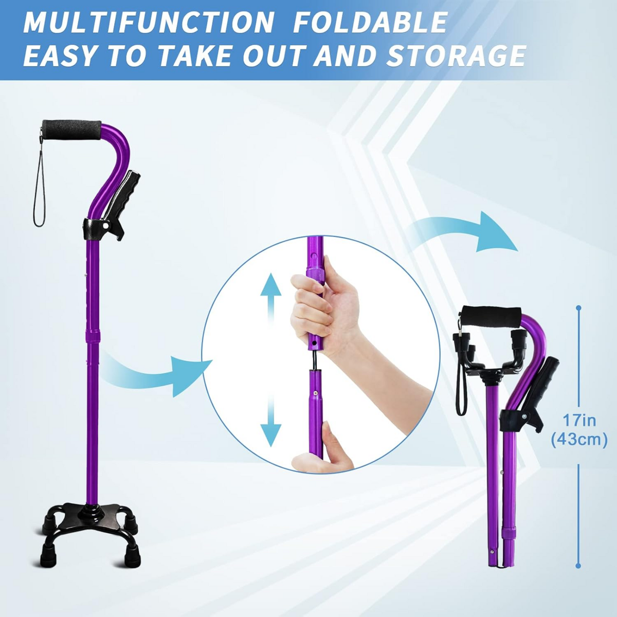 Gậy Chống Đi Bộ Gấp Gọn, Điều Chỉnh Độ Cao, 2 Tay Cầm KingPavonini 4 Chân