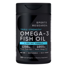 Viên Uống Dầu Cá Sports Research Sweet Sweat Omega-3 Fish Oil Triple Strength – Hộp 150 Viên