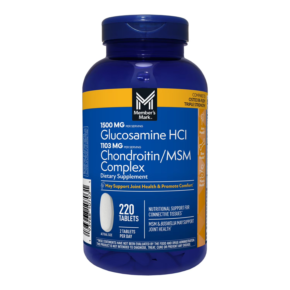 Viên Uống Hỗ Trợ Xương Khớp Member's Mark Triple Strength Glucosamine Chondroitin MSM – Hộp 220 Viên