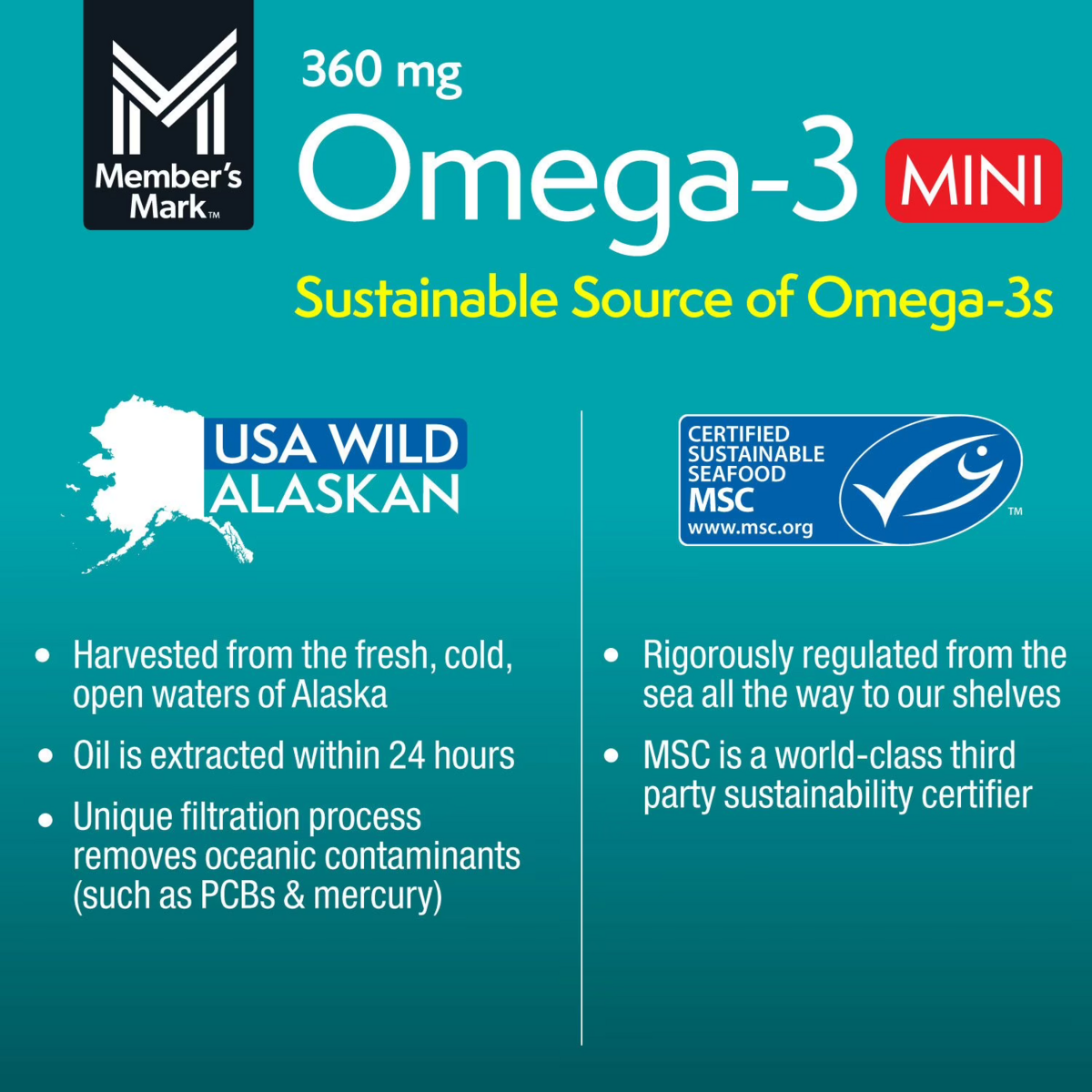 Viên Uống Dầu Cá Omega 3 Member’s Mark 360 mg Omega-3 from Fish Oil MINI Softgels – Hộp 300 Viên