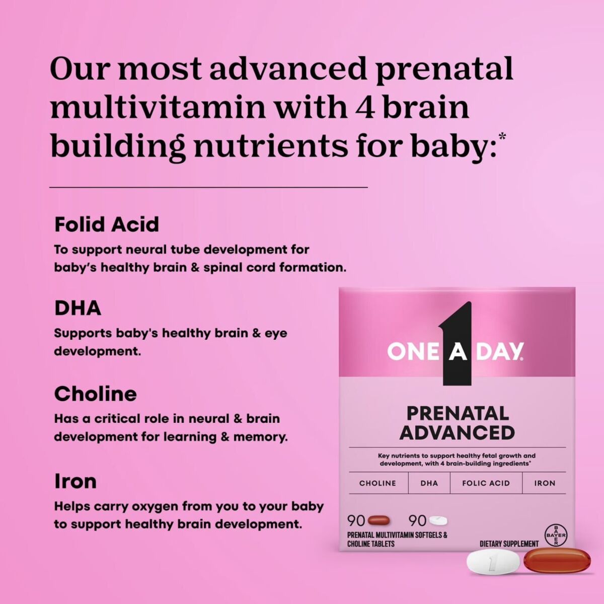 Viên Uống Vitamin Tổng Hợp & Choline One A Day Women’s Prenatal Advanced Vitamins with Choline – Hộp 180 Viên