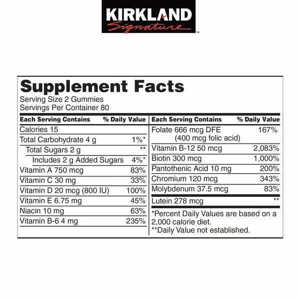 Kẹo Dẻo Bổ Sung Vitamin Tổng Hợp Kirkland Signature Adult Multivitamin – 2 Hộp 320 Viên