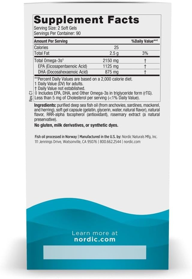 Viên Uống Dầu Cá Omega-3 Nordic Naturals Ultimate Omega 2X 2150mg Vị Chanh – Hộp 180 Viên