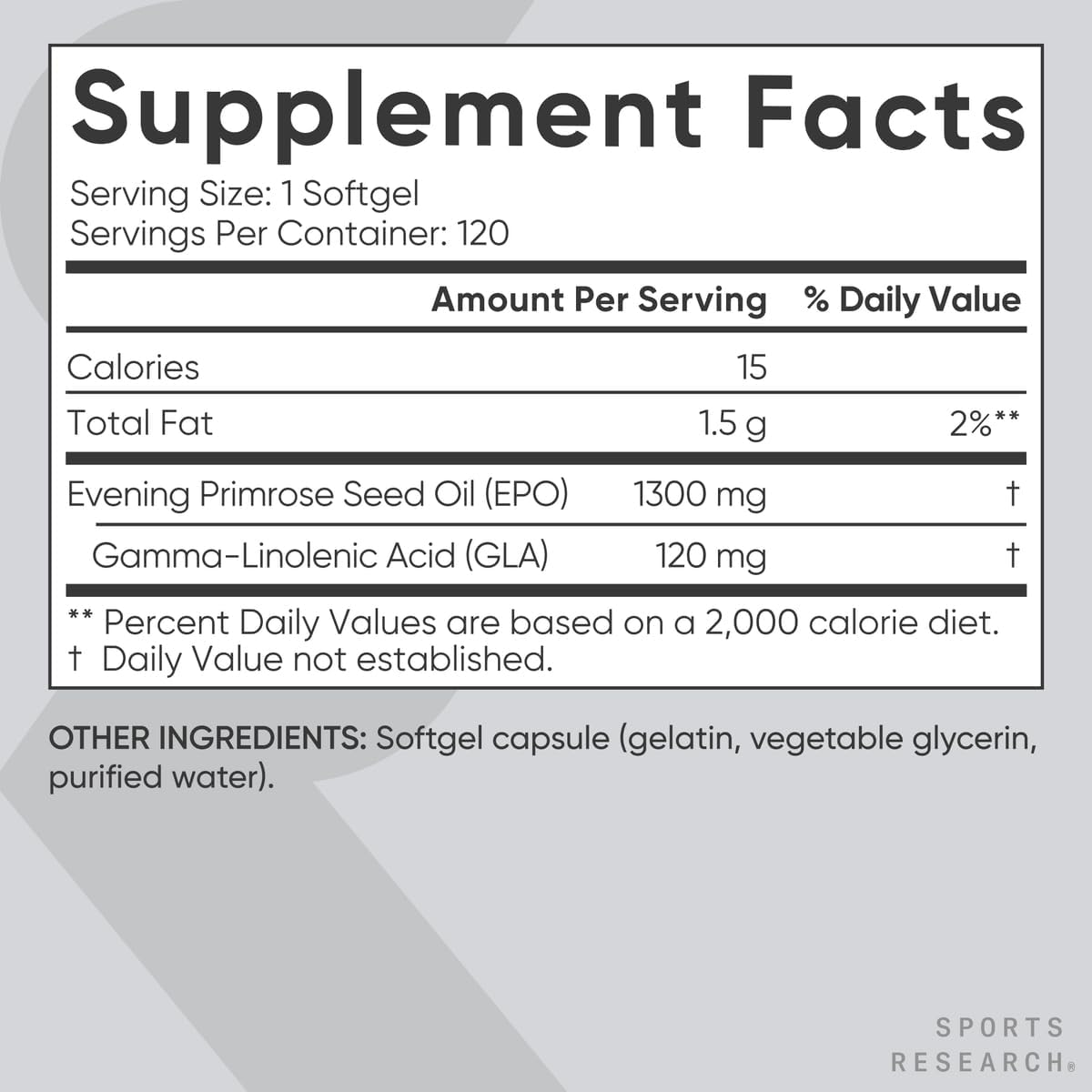 Viên Uống Tinh Dầu Hoa Anh Thảo Sports Research Evening Primrose Oil 1300mg – Hộp 120 Viên