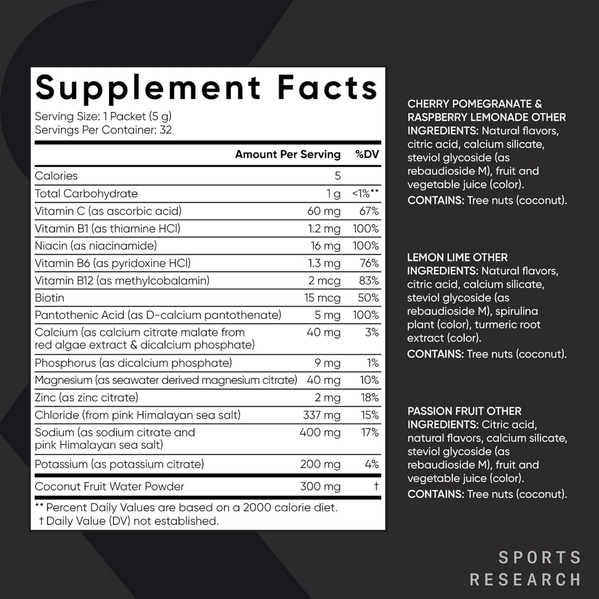 Bột Điện Giải Sports Research Hydrate Electrolytes Variety Pack – Hộp 32 Gói