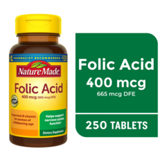 Viên Uống Axit Folic Nature Made Folic Acid 400mcg (665mcg DFE) – Hộp 250 Viên