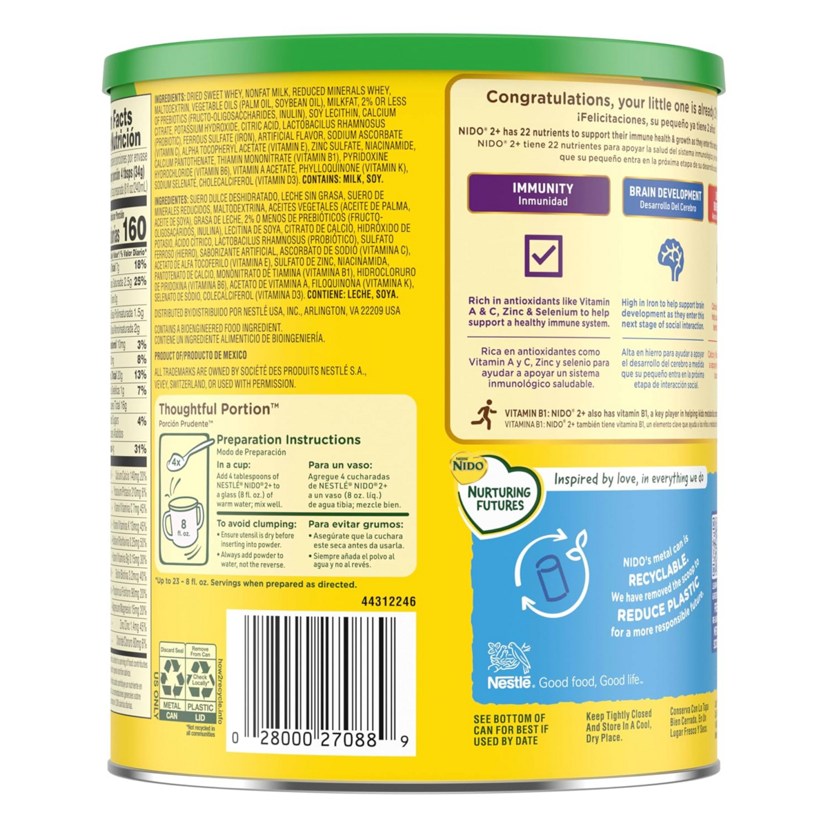 Sữa Bột Dinh Dưỡng Nestlé NIDO Kinder 2+ Toddler Milk Powder – Lon 800G