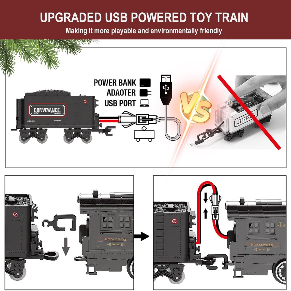 Bộ Tàu Hỏa Điện Hơi Cổ Điển BUBUQE Metal Alloy Electric Train Set – Kèm Đường Ray, Đèn Và Âm Thanh