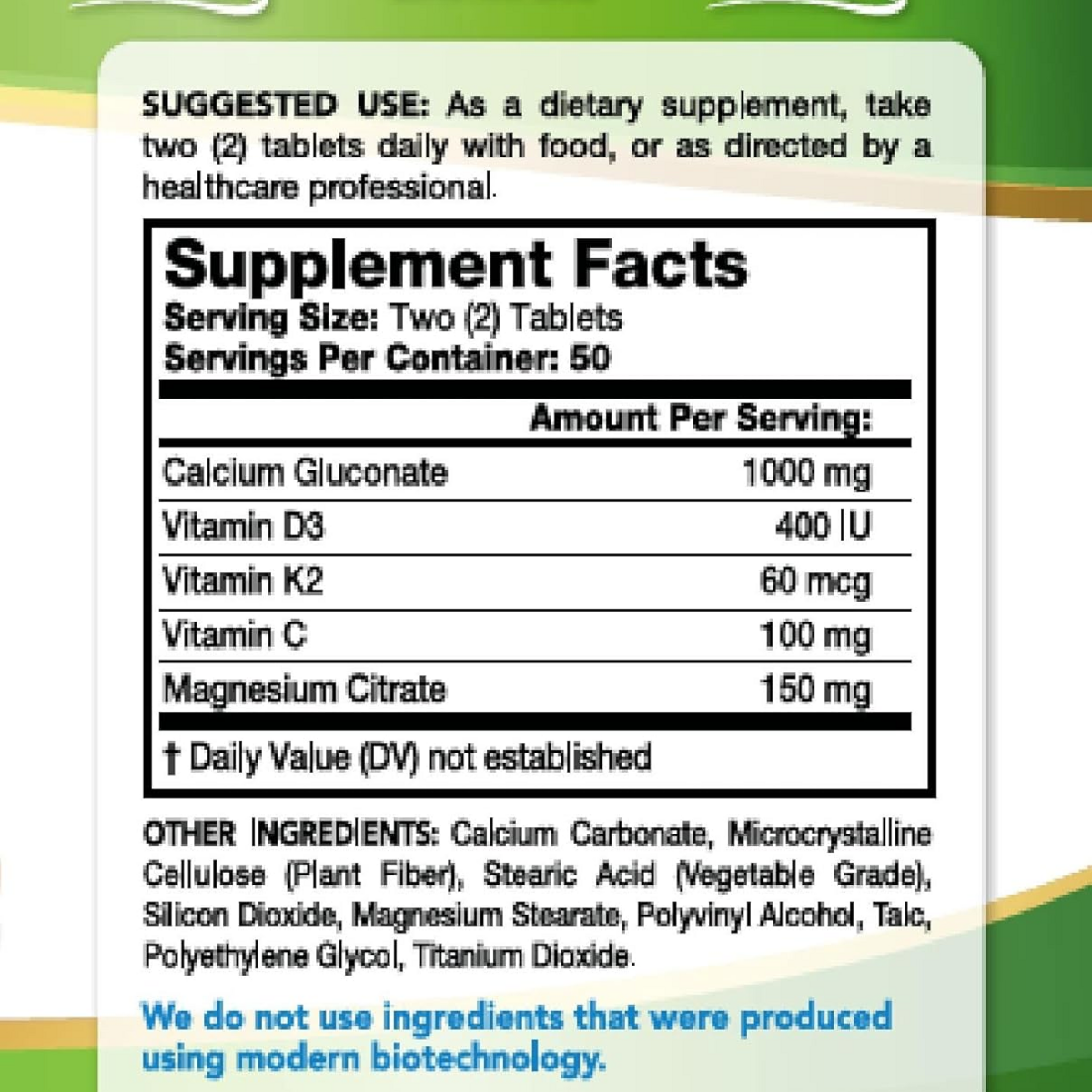 Viên Uống Bổ Sung Canxi & D3 + K2 Olympian Labs Green Calcium – Hộp 100 Viên
