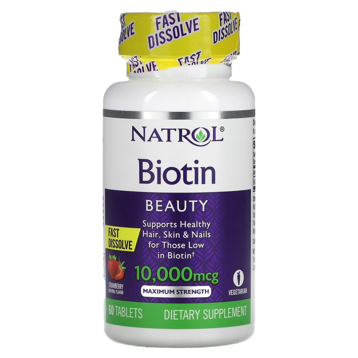 Viên Ngậm Bổ Sung Biotin Natrol Biotin Fast Dissolve 10,000 mcg Vị Dâu – Hộp 60 Viên
