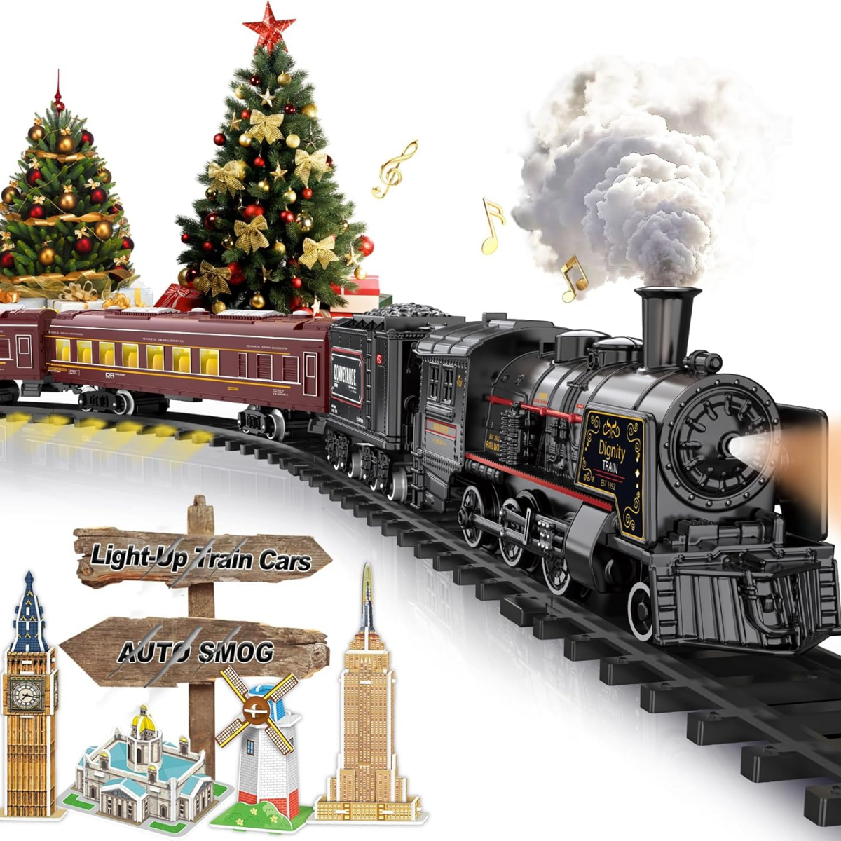 Bộ Tàu Hỏa Điện Hơi Cổ Điển BUBUQE Metal Alloy Electric Train Set – Kèm Đường Ray, Đèn Và Âm Thanh
