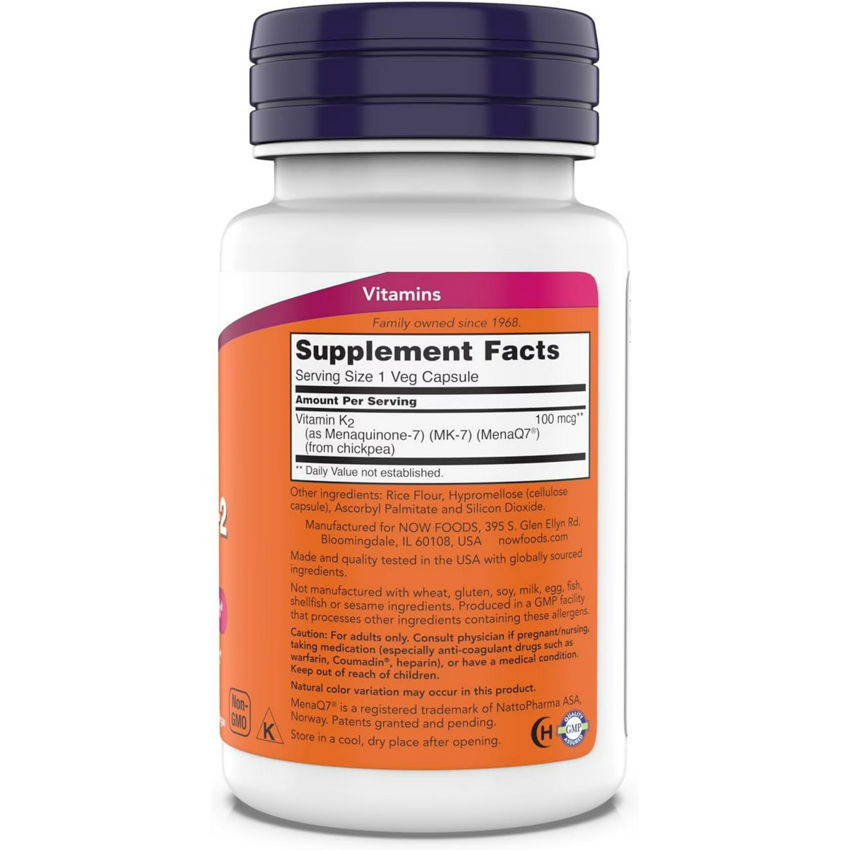 Viên Uống NOW Foods MK-7 Vitamin K-2 100mcg – Hộp 180 Viên