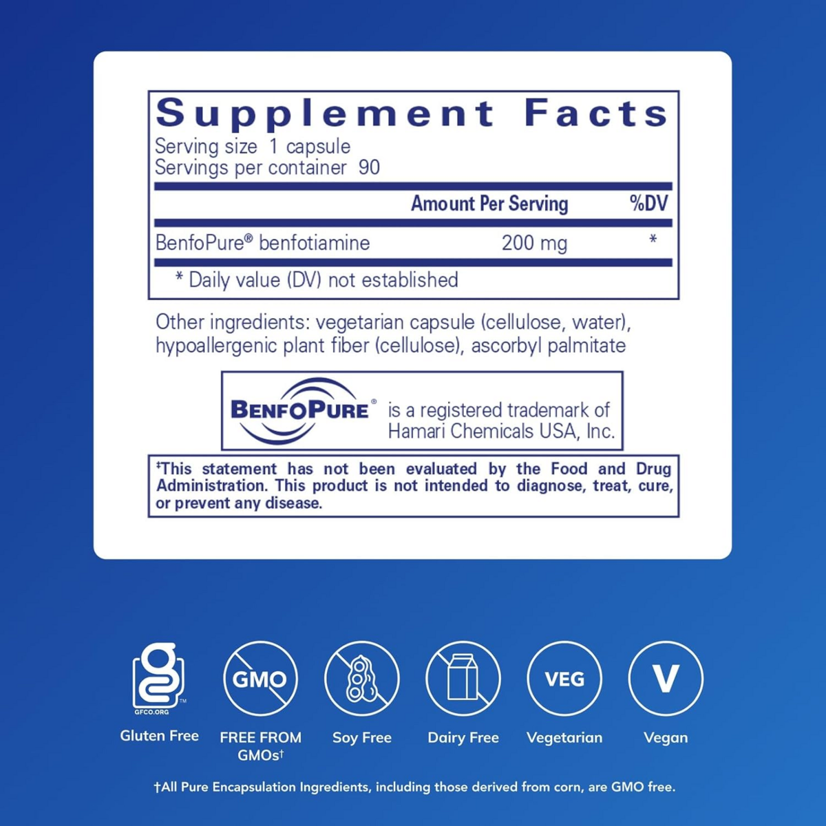 Viên Uống Vitamin B1 Pure Encapsulations BenfoMax Benfotiamine 200mg – Hộp 90 Viên