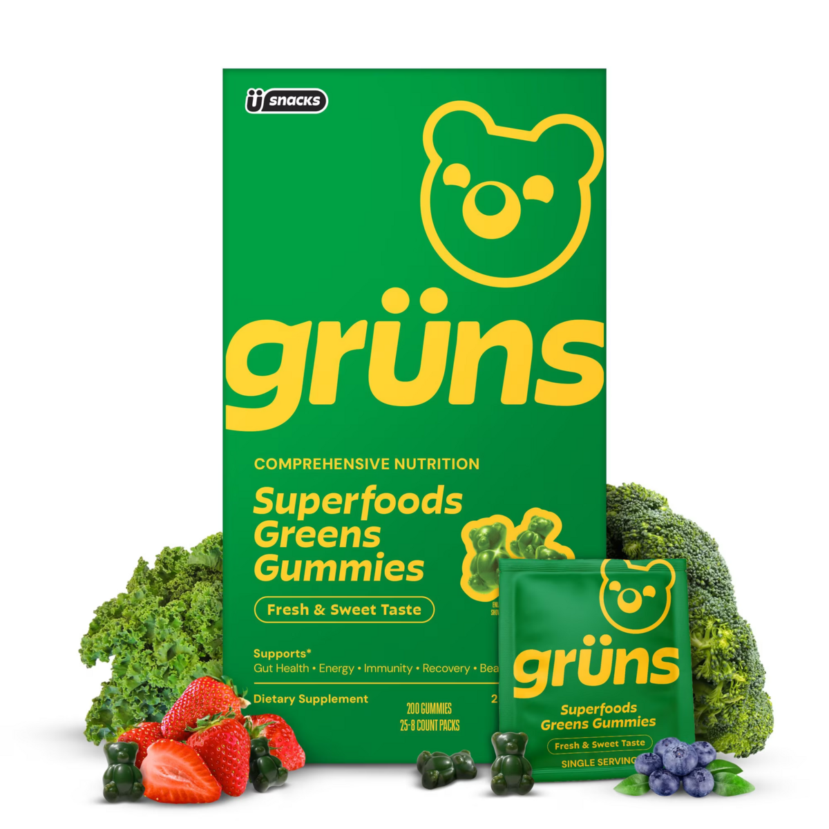 Kẹo Dẻo Vitamin Tổng Hợp Gruns Adult Organic Superfood Greens Multivitamin Gummies – Hộp 25 Gói